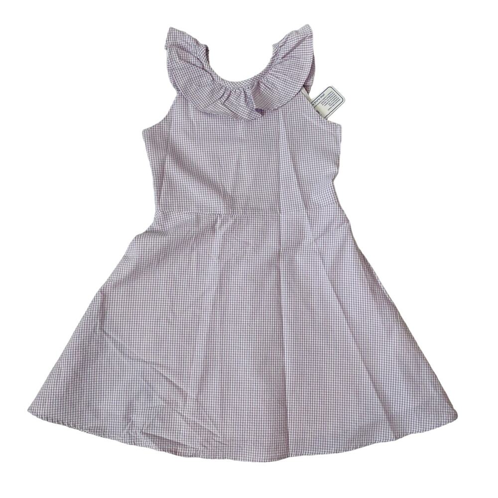 NWT Florence Eiseman Size 10 Lavender Check Seersucker Dress with Ruffle Neck